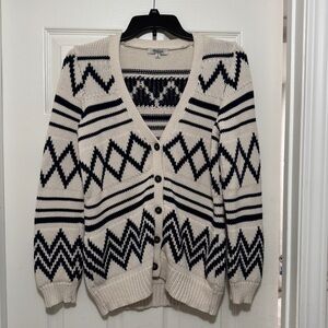 Madewell Cream and Navy Geometric Cardigan - Sz M
